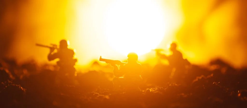 Kriegs-Situation mit Spielfiguren