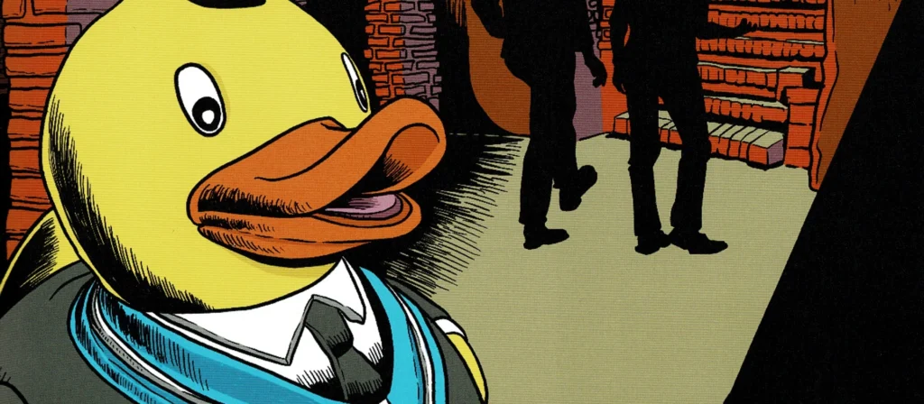 Eine gelbe Quietscheente als Freimaurer