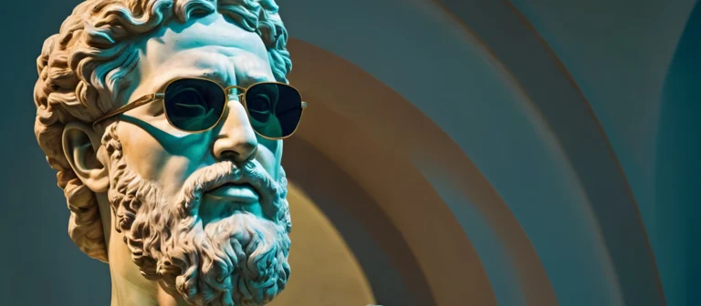 Denkmal mit stoischem Ausdruck und Sonnebrille.